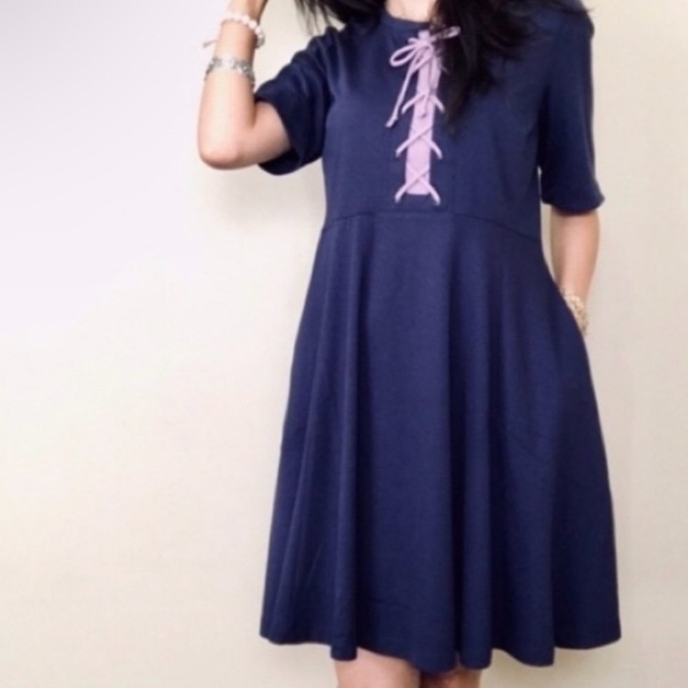 Maeve Indigo Dress with Pink Accents